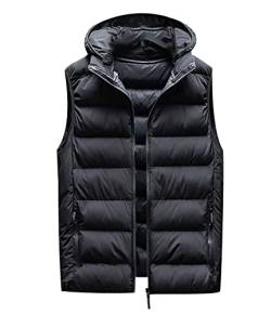 Steppweste Herren Puffer Weste Herren Winterweste Westen Männer Ärmellose Jacke Mann Armellose Wattierte Weste Kapuze Herren Winter Herrenwesten Übergrößen Warme Step Herren Oversize Weste Schwarz 8XL von Peuignao