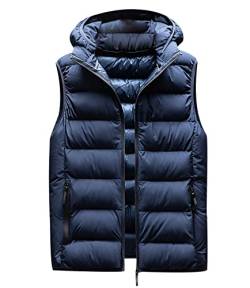 Steppweste Herren Puffer Weste Herren Winterweste Westen Männer Ärmellose Jacke Mann Armellose Wattierte Weste Kapuze Herren Winter Herrenwesten Übergrößen Warme Step Herren Oversize Weste Blau 10XL von Peuignao