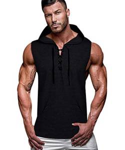 Tanktop Kapuze Herren Gym Vest Tank Top Herren Trägershirt Kapuzen Tanktops Männer Hoodie Ärmellos Ärmelloses T Shirt Sport Tank Tops Herren Hoody Ärmellos Kapuzenpullover Fitness Oversize Schwarz M von Peuignao