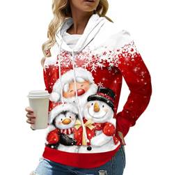 Weihnachtspulli Damen Xmas Pullover Damen Hässlicher Hässliche Weihnachtspullover Damen Ugly Merry Christmas Pullover Weihnachts Pulli Sweatshirt Weihnachten Xmas Hoodie Santa Lustige Schneemann Rot M von Peuignao