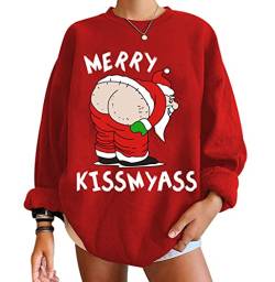 Weihnachtspullover Damen Hässlicher Hässliche Weihnachtspullover Xmas Pullover Damen Ugly Merry Christmas Pullover Pulli Weihnachten Weihnachtspulli Damen Santa Lustige Weihnachtspullover Rot XL von Peuignao