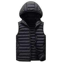 Winterweste Herren Ärmellose Wattierte Jacke Ärmellos Herren Steppweste Westen Männer Armellose Puffer Weste Mit Kapuze Herren Winter Herrenwesten Übergrößen Warme Weste Herren Outdoor Schwarz 7XL von Peuignao