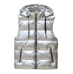 Winterweste Herren Steppweste Herren Ärmellose Jacke Westen Puffer Weste Herren Winter Wattierte Weste mit Kapuze Herren Herrenwesten Gilet Männer Bodywarmer Weste Stepp Ärmellos Herren Silber 5XL von Peuignao