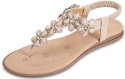 Pexuya Damen Sommer Bohemia Flach Zehentrenner Sandalen 372 (Beige, 36) von Pexuya