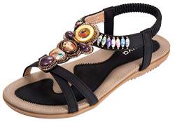 Pexuya Damen Sommer PU Leder Bohemia Flach Sandalen 279 (Schwarz, EU 35) von Pexuya