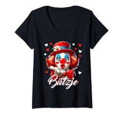 Damen Kölle Alaaf Karneval Bützje Herz Rosenmontag Clown Veedel T-Shirt mit V-Ausschnitt von Pfotenschatz