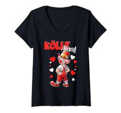 Damen Lustiger Clown Rut Wiess feiert Karneval in Köln Kölle Alaaf T-Shirt mit V-Ausschnitt von Pfotenschatz