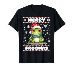 Lustiger Frosch im Schnee wünscht Frohe Weihnachten T-Shirt von Pfotenschatz