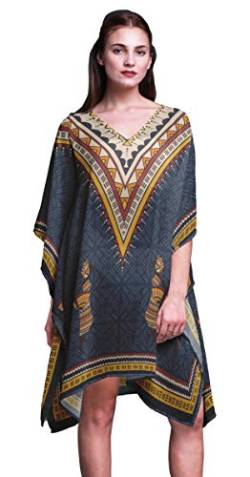 Phagun Blau Stammes- afrikanisch Kurzes Kaftan-Midikleid Strandbadebekleidung vertuschen Damen-Kaftan-XL-3X von Phagun