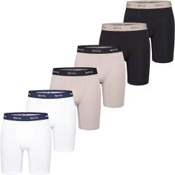 Phil & Co. Berlin Herren Retro Pants 6-Pack Jersey Long Boxer - Black+beige+White - Lange Boxershorts Unterhose Baumwolle Männer Größe XL von Phil & Co. Berlin