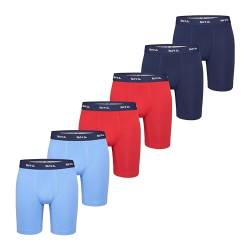 Phil & Co. Berlin Herren Retro Pants 6-Pack Jersey Long Boxer - red+Blue+Navy - Lange Boxershorts Unterhose Baumwolle Männer Größe L von Phil & Co. Berlin