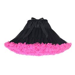 PhilaeEC Damen Petticoat Tüllrock Kurz Tutu Ballett Ballkleid Unterrock Underskirt Crinoline, Länge 40cm, Taille 55-95cm(Schwarz + Rosenrot) von PhilaeEC