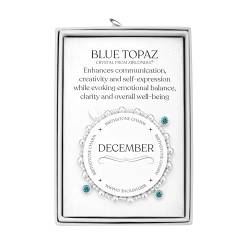 Philip Jones Dezember (blauer Topas) Geburtsstein Stretch-Charm-Armband mit Zitat in Geschenkbox, Kristall, Zirkonia-Kristall von Philip Jones