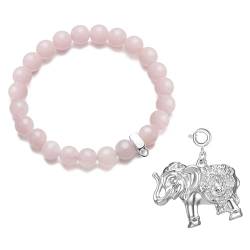 Philip Jones Elefant-Rosenquarz-Edelstein-Charme-Armband von Philip Jones