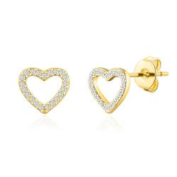 Vergoldete offene Herz-Ohrringe mit Zircondia®-Kristallen von Philip Jones
