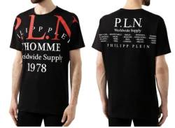 Philipp Plein Mens Cult Iconic Cult Gold Cut Shirt Round Neck P.L.N. T-Shirt Top Black 3XL von Philipp Plein