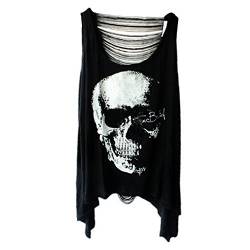 Damen Sexy Skull Schädel Punk Tassel T-Shirt Ärmellos schwarz Shirt Tops Tank (Schwarz) von Phoenix B2C UK