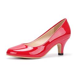 Phorecys Damen Hof Schuhe Low Stiletto Kitten Heel Braut Hochzeit Party Absatz Pump Schuhe MJ Rot Tag 9-EU 39 von Phorecys