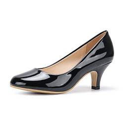 Phorecys Damen Hof Schuhe Low Stiletto Kitten Heel Braut Hochzeit Party Absatz Pump Schuhe MJ Schwarz Tag 8.5-EU 38.5 von Phorecys