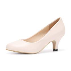 Phorecys Damen Hof Schuhe Low Stiletto Kitten Heel Braut Hochzeit Party Absatz Pump Schuhe YA Beige Tag 8.5-EU 38.5 von Phorecys