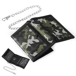 Photect RFID Slim Geldbeutel Kinder Portmonee Junge Geldbörse mit Ketten Clip Reißverschluss Herren Dreifache Geldtasche für Münztasche Kartenhalter Geschenke, 12 x 8 x 1 cm (Camo Grün, Einfach) von Photect