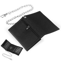 Photect RFID Slim Geldbeutel Kinder Portmonee Junge Geldbörse mit Ketten Clip Reißverschluss Herren Dreifache Geldtasche für Münztasche Kartenhalter Geschenke, 12 x 8 x 1 cm (Schwarz, Einfach) von Photect