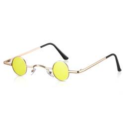 Photect Vintage Sonnenbrille mit Metall Rahmen Kleine Retro Brille Hippie Sonnenbrille für Männer Frauen (Gold, Gelb, Rund) von Photect