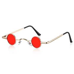 Photect Vintage Sonnenbrille mit Metall Rahmen Kleine Retro Brille Hippie Sonnenbrille für Männer Frauen (Gold, Rot, Rund) von Photect