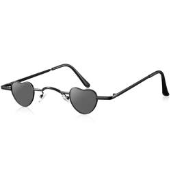 Photect Vintage Sonnenbrille mit Metall Rahmen Kleine Retro Brille Hippie Sonnenbrille für Männer Frauen (Schwarz, Herz) von Photect