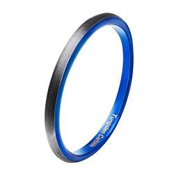 Phyonio 2mm Grau Wolframcarbide Ringe Blau Innenr und Gebürstete Oberfläche Stapelringe Damen Größe 49(15.6) von Phyonio