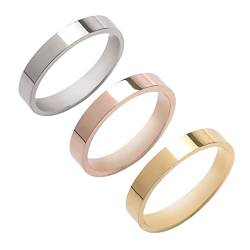 Phyonio 3PCS Edelstahlringe Damen Edelstahl Ringe Set Ring für Herren Ringe Frauen Set Silber Gold/Rosenton Größe 62(19,7) von Phyonio