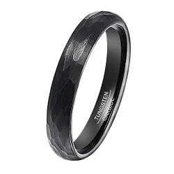 Phyonio 4mm Herren Gehämmert Facettiert Ring Schmal Wolframcarid Ring Schwarz Ring Gebürstetes Fertig Größe 59(18,8) von Phyonio