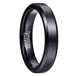 Phyonio 4mm Schwarz Ringe Damen/Herren Wolfram Ringe mit Abgeschrägte Kanten für Hochzeit Verlobung Größe 52(16,6) von Phyonio