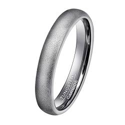 Phyonio 4mm Wolfram Ringe Damen Silber Sandstrahl Ring Gewölbter Ehering Verlobungsring Größe 57(18,1) von Phyonio