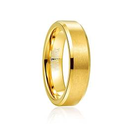 Phyonio Gold Ringe Herren 6mm Wolfram Ringe Damen Vergoldet Ringe Gebürstet Ringe Matt Ringe Größe 54(17,2) von Phyonio