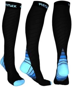 Physix Gear Sport Kompressionsstrümpfe Damen & Herren Stützstrümpfe (20-30mmHg) für Wassereinlagerungen, Flugreisen & Sport Kompressionssocken Langlebige Laufsocken Compression Socks BLAU L/XL von Physix Gear Sport