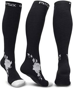 Physix Gear Sport Kompressionsstrümpfe Damen & Herren Stützstrümpfe (20-30mmHg) für Wassereinlagerungen, Flugreisen & Sport Kompressionssocken Langlebige Laufsocken Compression Socks GRAU BLUME L/XL von Physix Gear Sport