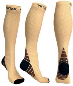 Physix Gear Sport Kompressionsstrümpfe Damen & Herren Stützstrümpfe (20-30mmHg) für Wassereinlagerungen, Flugreisen & Sport Kompressionssocken Langlebige Laufsocken Compression Socks HAUT L/XL von Physix Gear Sport