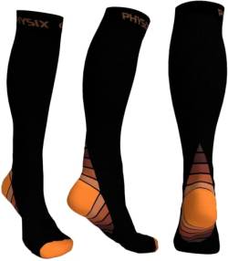 Physix Gear Sport Kompressionsstrümpfe Damen & Herren Stützstrümpfe (20-30mmHg) für Wassereinlagerungen, Flugreisen & Sport Kompressionssocken Langlebige Laufsocken Compression Socks ORANGE XXL von Physix Gear Sport