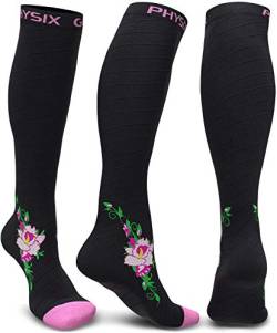 Physix Gear Sport Kompressionsstrümpfe Damen & Herren Stützstrümpfe (20-30mmHg) für Wassereinlagerungen, Flugreisen & Sport Kompressionssocken Langlebige Laufsocken Compression Socks PINK BLUME L/XL von Physix Gear Sport