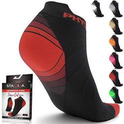 Physix Gear Sport Sportsocken Kurz Atmungsaktive Laufsocken Männer & Frauen Running Socks mit Kompression - Jogging Socken, Wander Socken, Badminton Socken, Bike Socken (2 PAAR) ROT SCHWARZ S/M von Physix Gear Sport