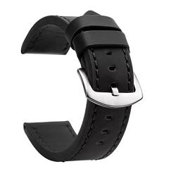 PiWine Uhrenarmbänder, Uhrenarmband, 18 mm–24 mm, Sport-Vintage-Armband aus echtem Leder mit silbriger Edelstahl-Dornschließe, Uhrenarmband-Zubehör (Color : Black, Size : 18mm) von PiWine