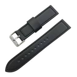 PiWine Uhrenarmbänder, Uhrenarmband, 18 mm–24 mm, Sport-Vintage-Armband aus echtem Leder mit silbriger Edelstahl-Dornschließe, Uhrenarmband-Zubehör (Color : Black And Black, Size : 20mm) von PiWine