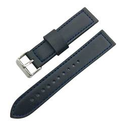 PiWine Uhrenarmbänder, Uhrenarmband, 18 mm–24 mm, Sport-Vintage-Armband aus echtem Leder mit silbriger Edelstahl-Dornschließe, Uhrenarmband-Zubehör (Color : Black and Blue, Size : 18mm) von PiWine