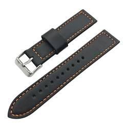 PiWine Uhrenarmbänder, Uhrenarmband, 18 mm–24 mm, Sport-Vintage-Armband aus echtem Leder mit silbriger Edelstahl-Dornschließe, Uhrenarmband-Zubehör (Color : Black and Orange, Size : 24mm) von PiWine