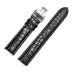 PiWine Uhrenarmbänder, Uhrenarmband, 20 mm–22 mm Krokodilmuster, Rindsleder-Armband mit Schnellverschluss, Schmetterlingsschnalle, Uhrenarmband-Zubehör (Color : Black-white Line, Size : 22mm) von PiWine
