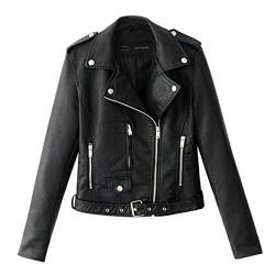 Pianshanzi Lederjacke Damen Kurz Bikerjacke Reverskragen Motoradjacke Ladies Oberbekleidung mit Reißverschluss und Tasche Bikerjacke Kapuzenjacke Übergangsjacke Ladies Oberbekleidung Elegant von Pianshanzi