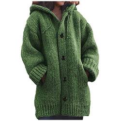 Pianshanzi Strickjacke Damen Strick Cardigan Strickmantel Gestrickte Jacke Mantel mit Kapuze Taschen Knöpfen Damen Knöpfe Strickjacke Langarm Cardigan Strickjacke Lang Warme Strickmantel von Pianshanzi