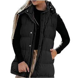 Weste Damen Lang Warm Elegant Outdoor Weste mit Reißverschluss Elastischen Bündchen Leicht Winterweste Daunenweste Gefüttert mit Kapuze Ärmellose Longweste Steppweste Pufferweste Softshell Weste von Pianshanzi