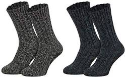 2 Paar ABS Norwegersocken Schafwolle Antirutschsocken gestrickt Haussocken mit Noppen Wollsocken Damen Herren blau-anthrazit melange 39 40 41 42 von Piarini